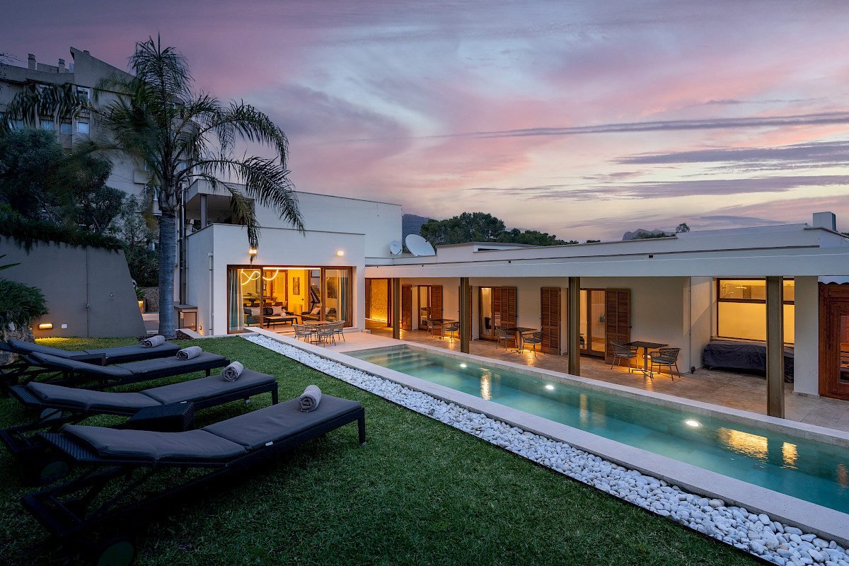 Villa pool at dusk